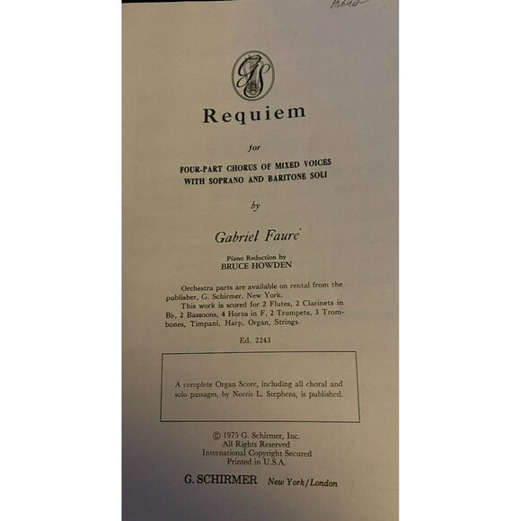 Gabriel Fauré Requiem Sheet Music For Four-Part Chorus Mixed Voices Piano reduc - Picture 2 of 9
